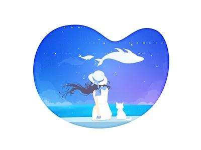 Girl and the sea cat girl gleam illustration sea