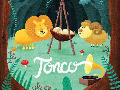 Tonco baby babycard birth announcement birthcard born fox geboortekaartje lion mushroom ram record player trees