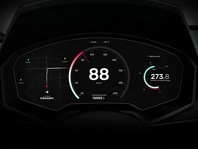 Electric Car Dashboard—UI Weekly Challenges S02 [4/10] battery car dark dashboard electric flat map speedometer ui ux