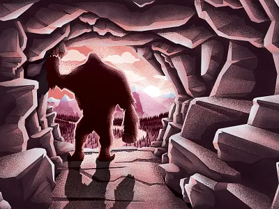 Bigfoot's Lookout big foot cave creature beast fairy tale illustration lookout msw photoshop sunrise sunset vector yeti