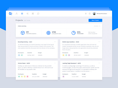 Quinlex - Projects dashboard fireart fireart studio interface list product project statistics