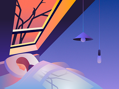 Night dreams bed girl illustration night relax shadow sleep