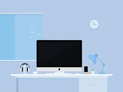 Office stuff computer desk documents headset illustration isometric office phone scene ue ui work