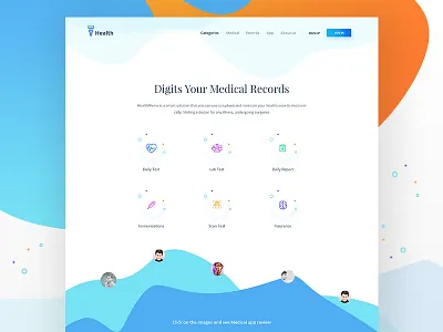 Health App Landing Page free dashboard health app medical landing page medical record app review app user interaction design