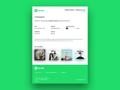 Daily UI #017 - Email Receipt dailyui email email receipt green music receipt spotify