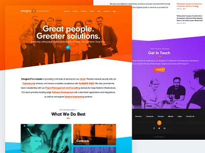 Emagine IT Home contracts design design system desktop homepage information technology multicolored neon people photo overlay responsive services team ui ui design ux design web design