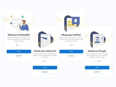 RocketOn App - Onboarding Screens app brazil coaching companion illustration ios onboarding rocketon session ui ux welcome