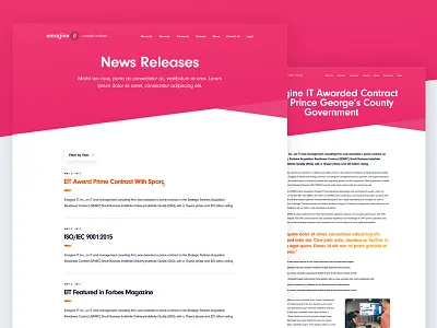 Emagine IT News desktop homepage information technology multicolored neon news photo overlap press press release responsive services team ui design ux design web design