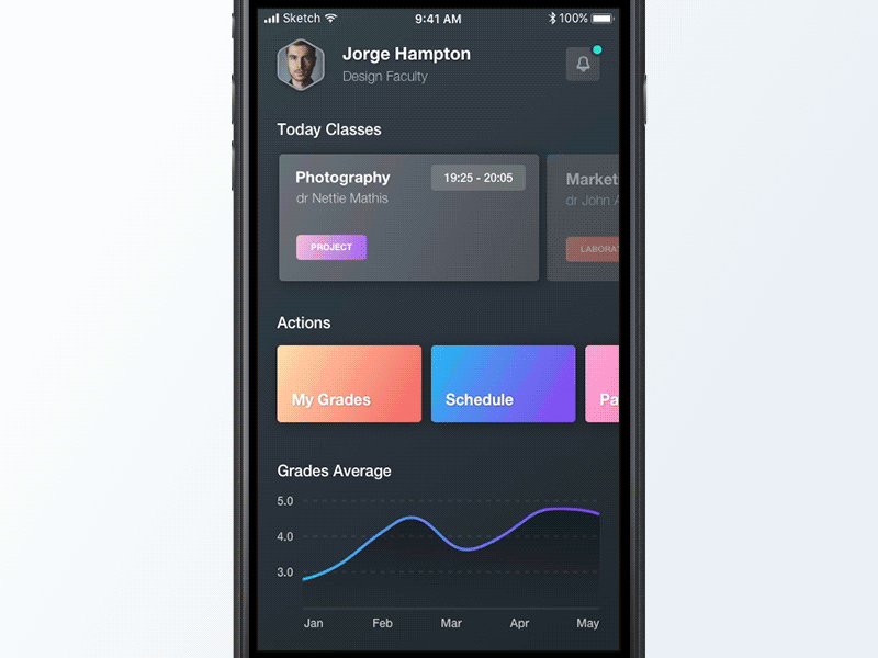 University app animation chart events filter grades reminder schedule timesheet timetable university