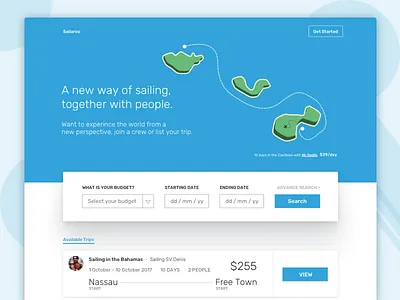 Sailaroo - listing page early drafts. adventure blue explore peer 2 peer planning sail sailing travel trip