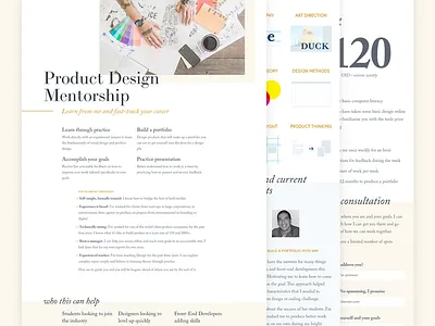 Product Design Mentorship bootcamp class clean editorial icons index landing page launch layout responsive typography website
