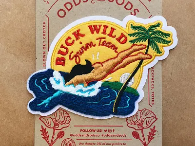 Buck Wild Chenille Patch california palm tree patch retro ripples sun swimming water woman