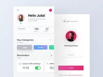 My Calendar app | 2 app bright calendar fireart fireart studio login profile settings ui ux white