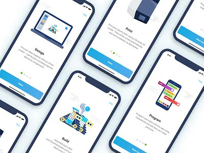 Skribots Onboarding 3d app education iphonex mobile onboarding print robots skribots skriware ui ux