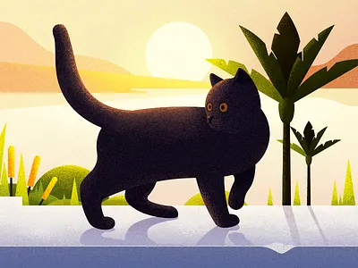 Cat that walks by the sea animal cate cute flower illustration ios11 iphone x pet sea sunshin tree walks