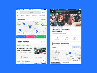 Event List & View animation button clean event interaction ios location material user interface