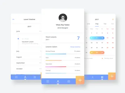 Leave Tracker 1.0 calendar gradient ios leave navigation profile timeline tracker ui ux