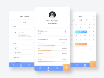 Leave Tracker 1.0 calendar gradient ios leave navigation profile timeline tracker ui ux