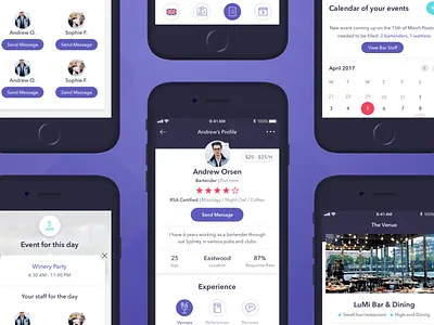 Bartender App bar card event filter ios ios11 job message restaurant ui venue worker