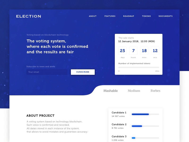 ICO Landing page blockchain election ico landing site ui web