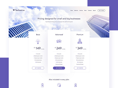Techserve- Pricing finance services pricing pricing table startup stats technology web design website