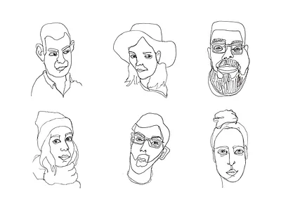 Blind contour blind contour characters doodles drawings fast hand painted illustration one color pencil simple sketches