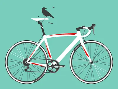 Roadie (3 of 3) bicycle bike bird crow cycling flat half tone illustration print raven roadie simple