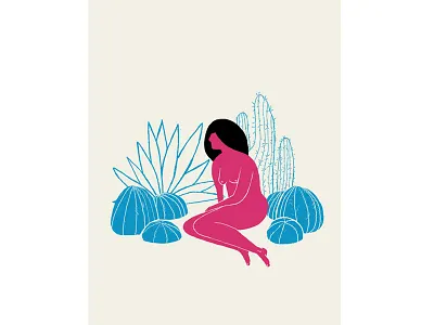 Lady with plants 2 female illustration lady palm tree plant plants print screenprint succulents women