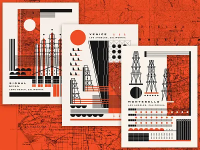 Oil Fields of S. California 1940s california graphic design history illustration lines los angeles montebello oil oil fields vector
