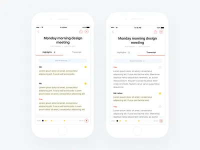 Tetra transcript ai clean highlights meeting minimalism notes transcript ui ux white