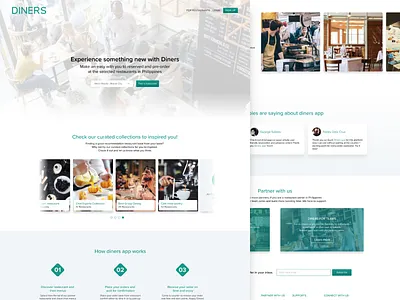 Diners App - www.dinersapp.com food tech home page landing page pre order reservation website