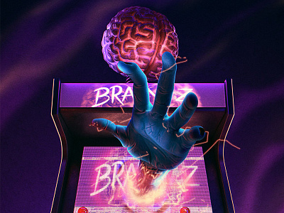 Brain Z arcade brain game hand poster scary zombies
