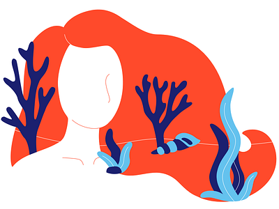 Underwater Fairy Tale aquatic character flat girl illustration mermaid ocean plants sea seaweed starfish underwater vector