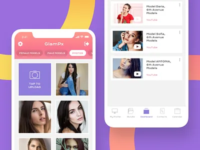 Model Photos & Videos - Mobile App for Fashion android cards fashion ios mobile models photos profile ui ui ux ux videos