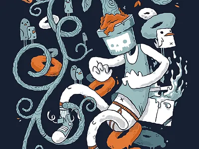 Where To Go Art Print birds blake stevenson cute illustration jetpacks and rollerskates nature plants skull surreal toilet