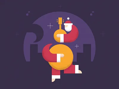 SantaBass christmas city contrabass cubism geometry illustration instrument music newyear santa song stars