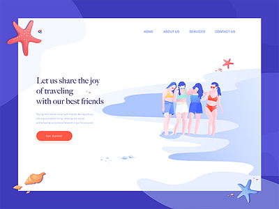 Landing page character illustration landing page purple seaside starfish travel web