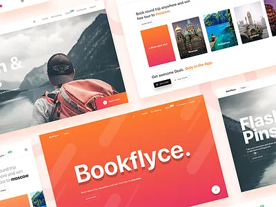 Bookflyce - web slides app booking dashboard flight flight booking gradient hotel landing page travel ui design webdesign website