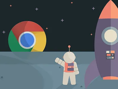 Bye bye Chrome astronaut galaxy google illustration postman rocket rocket ship space space ship spaceman spaceship vector