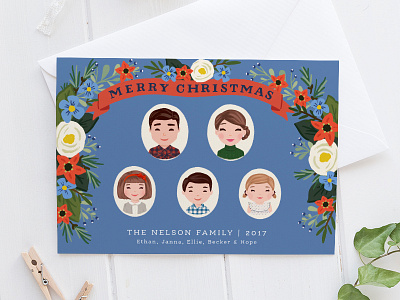 Custom Portrait Christmas Card christmas christmas card family portrait florals portrait portrait illustration