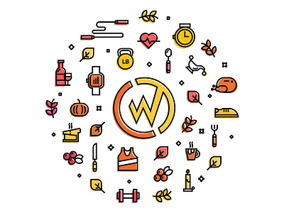 Thanksgiving fitness challenge T-Shirt Design fitness food icons thanksgiving willowtree workout