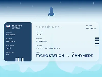 Rocinante Ticket boarding pass concept uidesign