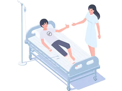 Medical scene illustrations 4 bed character hospitalized illustration injections nurse patient