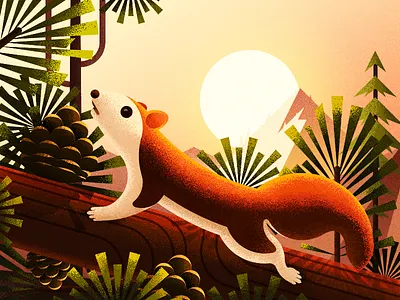 Little Squirrel In The Forest forest illustration ios11 iphone x mountain pine cone pine tree squirrel sun sunrise