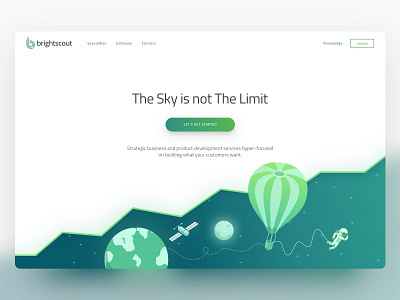 Hero Illustration for Development Brightscout Page astronout hero illustration hot air balloon icons illustration landing space ui ux
