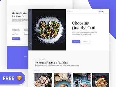 Foodly Free Landing page ( Sketch ) clean flat food free sketch freebie landing page minimal recipe restaurant ui ux website