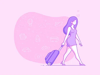 Still there adventure character flat icons illustration journey lady love pink traveller