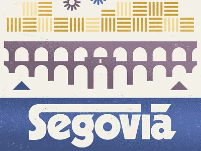 Segovia building castle city icon illustration lettering medieval old poster spain texture wall