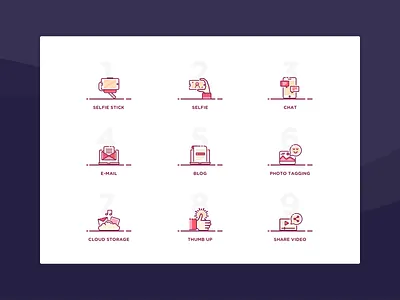 Icons#07/12 blog chat e mail icons line concept selfie share stick thumb up