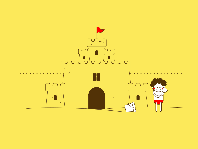Kid and his sandcastle animation beach flat holidays illustration kids kumbu line art memory sandcastle